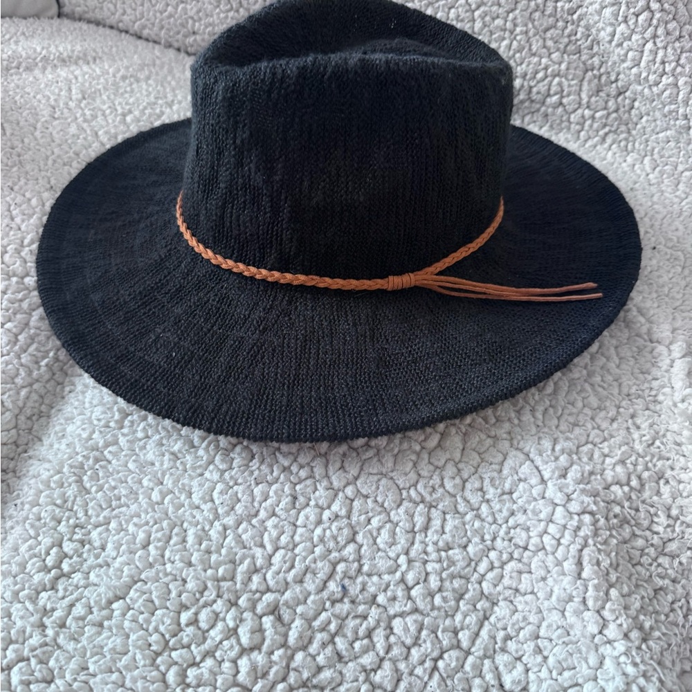 Scala Travel Boater Fedora Rancher Black Hat Tan Leather Band